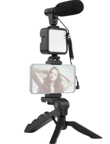 Tripod Telefon Tutucu Kumandalı Mikrofon Led Işık Vlog Video Kayıt