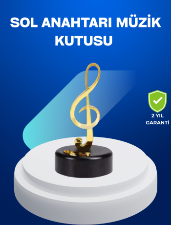 Sol Anahtarı Figürlü Dönen Müzik Kutusu Altın Renk Dekoratif