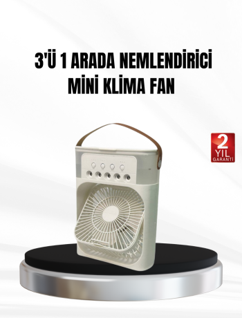 3’ü 1 Arada Mini Klima Fan USB Şarjlı 7 Renk Gece Lambalı ve Nemlendirici