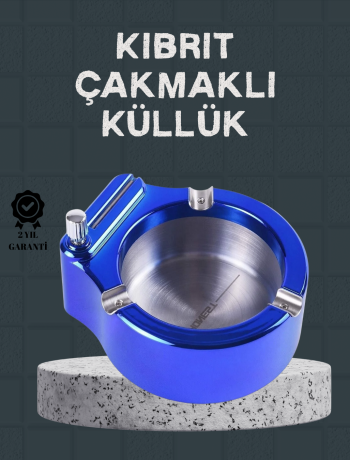 Masa Üstü Çakmaklı Küllük Paslanmaz Metal Gövde