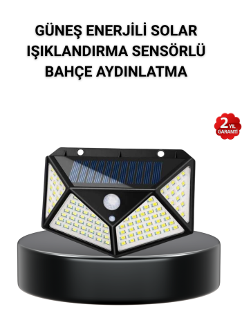 Solar Bahçe Lambası 100 LED Hareket Sensörlü Güneş Enerjili Aydınlatma