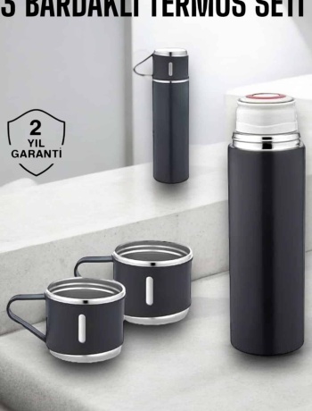 Paslanmaz Çelik 3’lü Termos Seti Vakumlu ve 8 Saat Isı Koruma