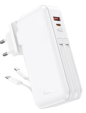 Hoco J126 USB-A+Type-C Çıkışlı Type-c+Lightning Kablolu 10000mAh Powerbank Şarj Aleti-(5775)