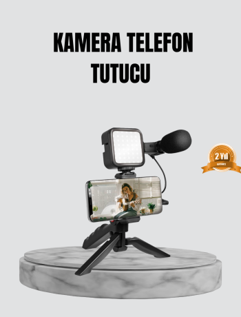 Telefon Video Çekim Kiti LED Aydınlatma Mikrofon Tripodlu Tam Set