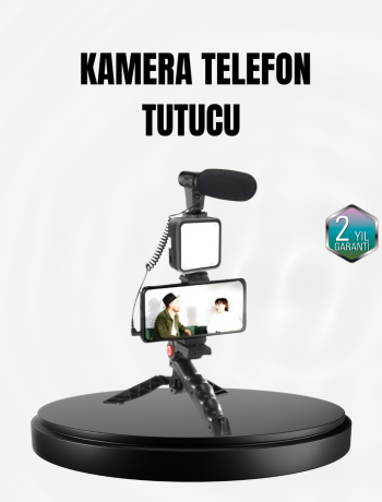 Profesyonel Vlog Çekim Kiti LED Işıklı Tripod Mikrofonlu Telefon Seti