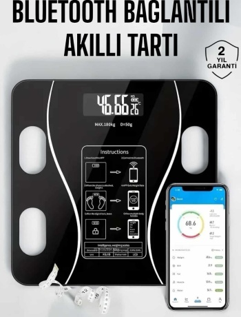 Akıllı Tartı Bluetooth Bağlantılı Yağ Ölçebilen Tartı Yeni Nesil
