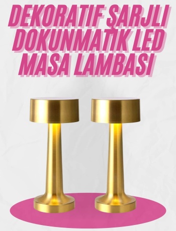 Altın Rengi Masa ve Gece Lambası Dokunmatik Şarjlı Masa Lambası