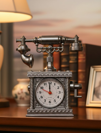 Retro Telefon Görünümlü Çalar Saat Masa ve Raf Dekoru