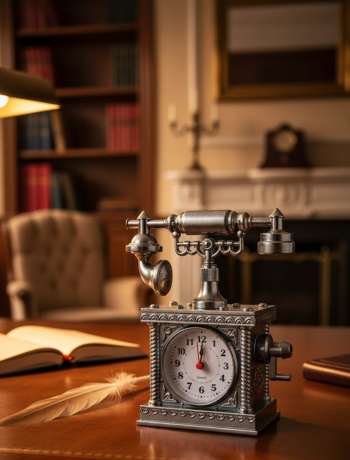 Vintage Telefon Tasarımlı Masa Saati ve Çalar Saat Dekoratif Model