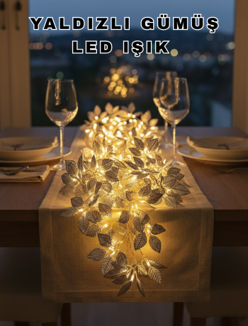Yaprak Şekilli Gümüş LED Işık Pilli Dekoratif Aydınlatma