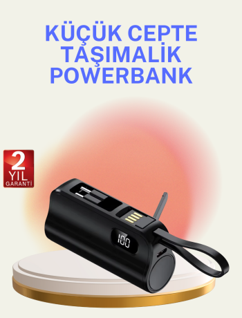 Dahili Konektörlü 20W Hızlı Şarj Mini Taşınabilir Powerbank