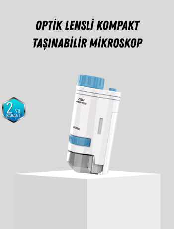 Taşınabilir Mini Mikroskop LED Işıklı 80X–200X Büyütmeli ve Odak Ayarlı