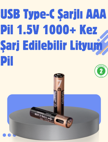 USB Type-C Şarjlı AAA Lityum Pil | 1.5V Sabit Voltaj 1000+ Şarj Döngüsü ile Uzun Ömür