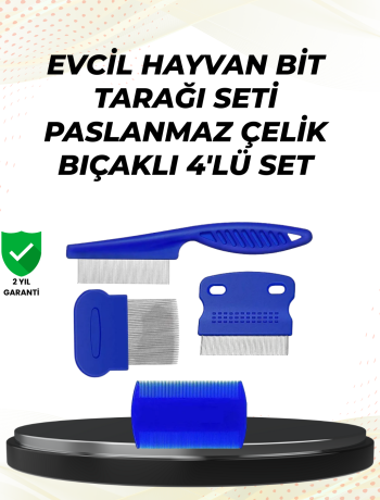 4 Parçalı Evcil Hayvan Tarak Seti – Paslanmaz Çelik Dişli Ergonomik Saplı