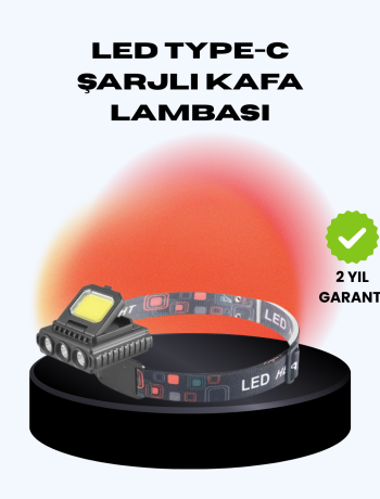 COB + XPE LED Kafa Feneri 800 Lumen USB Type C Şarjlı Çok Modlu