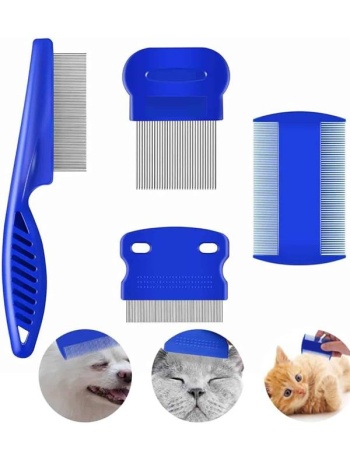4lü Bit Pire Tarağı Set Kedi Köpek Evcil Hayvan Tüy Toplayıcı Mavi