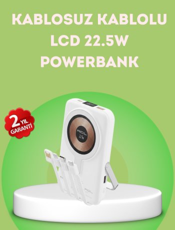 LCD Göstergeli Manyetik Powerbank Type C USB Girişli