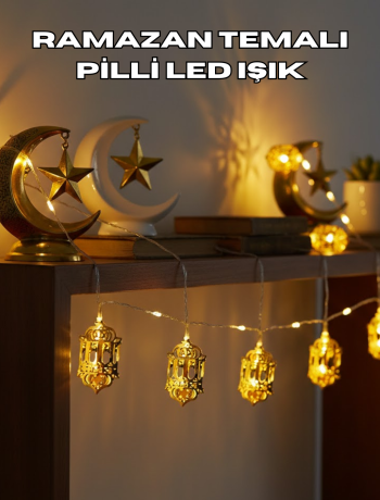 Ramazan Dekoru İçin Pilli LED Işık Altın Fener Tasarımlı