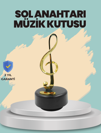 Altın Nota Sol Anahtarı Müzik Box Döner Mekanizmalı Hediyelik