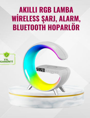 Akıllı Uyku Lambası Gündoğumu Alarmı Kablosuz Şarj ve Müzik Çalar