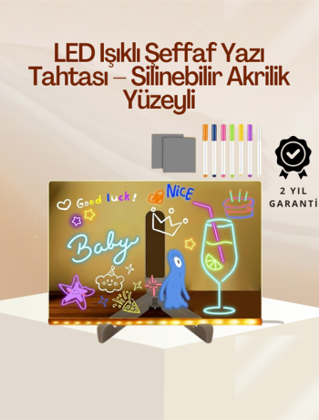 Çocuklar İçin Renkli LED Mesaj Tahtası – Neon Kalemli Eğlenceli ve Yaratıcı Yazı Panosu