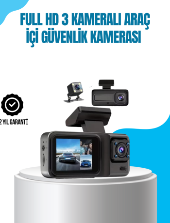 3 Kameralı Araç İçi Kayıt Cihazı 1080P Full HD Gece Görüşlü ve Wi-Fi Bağlantılı