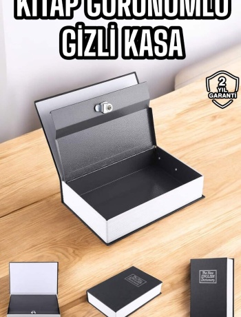 Gizli Kasa İngilizce Sözlüğü Kitap Görünümlü Anahtarlı Gizli Mini Çelik Kasa Kilitli