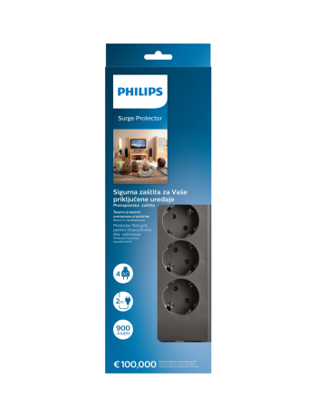 PHILIPS SPN3140A/62 4 Soket Akım Korumalı Priz 900 Joules 2Mt Kablo (Gri)(1923)