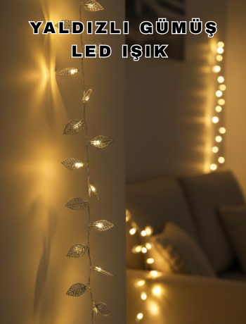 Dekoratif Gümüş Yaprak LED Aydınlatma Pilli Şık Ortam Işığı