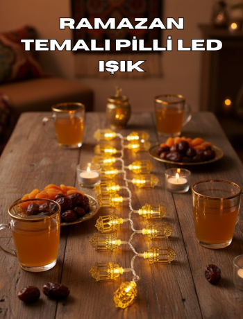 Ramazan Işıkları Pilli Altın Fener Tasarımlı Dekoratif LED Aydınlatma