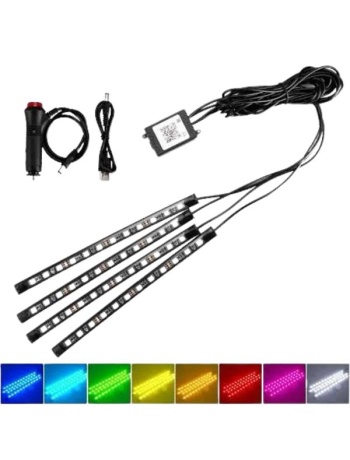 Araç İçi Ayak Altı Led 12 Led Işık Sese Müziğe Duyarlı RGB Işıklı Aydınlatma Seti