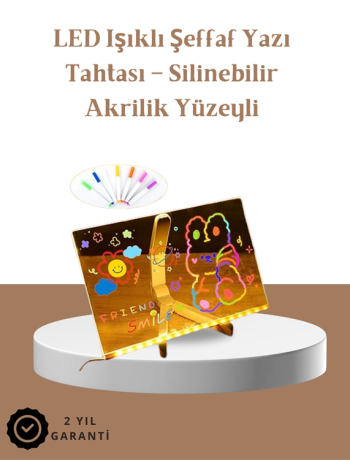 LED Aydınlatmalı Şeffaf Mesaj Tahtası – 30x20 cm Neon Etkili Yazılar İçin Tasarlandı