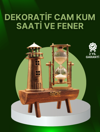 Vintage Kum Saati + Deniz Feneri Modeli – Ahşap Gövdeli Masa Üstü Dekor
