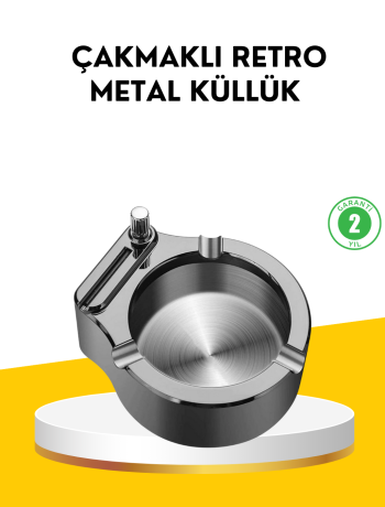 Çakmaklı Küllük Paslanmaz Metal Yuvarlak Tasarım