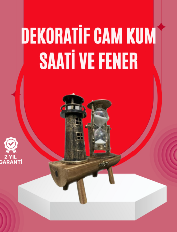 Ahşap Gövdeli Deniz Feneri Formlu Kum Saati – 15x20 cm Masa Dekoru