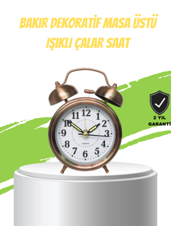 Nostaljik Bronz Metal Alarmlı Masa Saati Büyük Boy Dekoratif ve Şık Tasarım