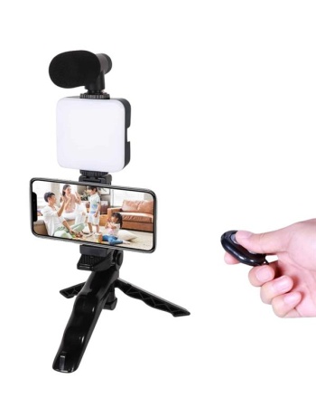 Telefon Tutucu Led Işıklı Kumandalı Mikrofon Telefon Vlog Video Kayıt