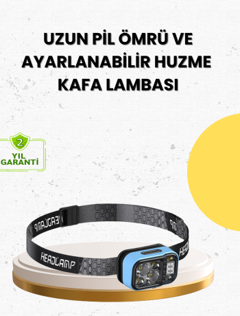 Üç Renkli LED Kafa Feneri 53 Mod Güç Göstergeli Type C Şarjlı