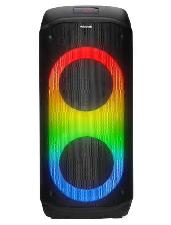 MICROLAB M61 80W Taşınabilir BT/USB/AUX/TF/TWS RGB Işıklı 2400mAh Batarya 2adet VHF Mikrofon Karaoke/Parti Bluetooth Speaker(1923)