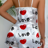 Love Desenli Beyaz Saten Şortlu Gecelik Takım
