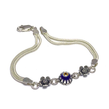 Nazar Mavi Taşlı Mardin Hasırı Gümüş Bayan Bileklik (kod 2020484)