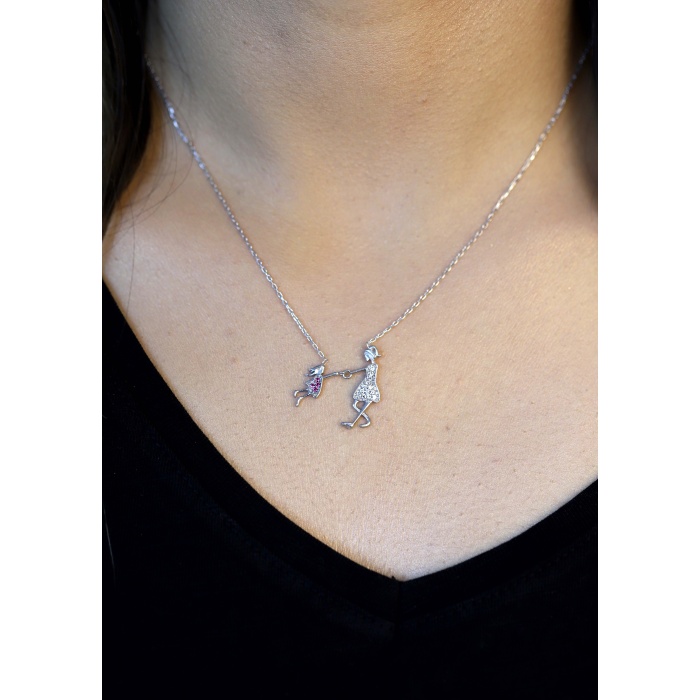 925 Ayar Zirkon Taşlı Anne&Çocuk Model Hayalet Kolye