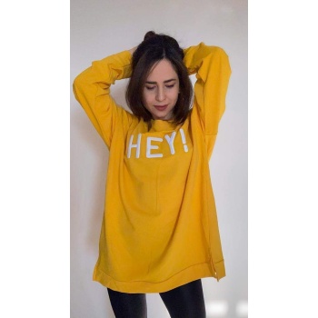 Hey Yazılı Sarı Oversize Kadın Sweatshirt