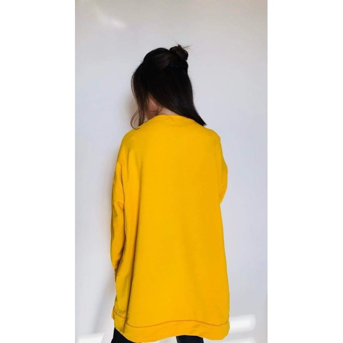 Hey Yazılı Sarı Oversize Kadın Sweatshirt