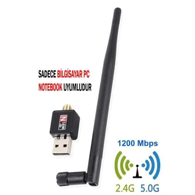 Platoon PL-9339 1200Mbps Antenli 5Dbi Usb WiFi Kablosuz Alıcı Adaptör WLAN