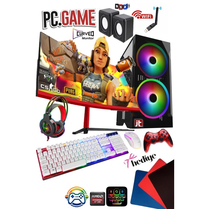 J-TECH Void i5-10400F 16GB RAM 256GB SSD 4GB R7240 24 Curved Oyuncu Bilgisayarı