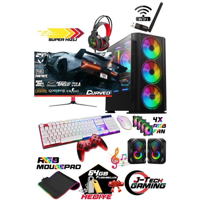 J-TECH G12728 i5 10400F 16GB RAM 512GB SSD R7240 4GB 24 Oyuncu Masaüstü Bilgisayar