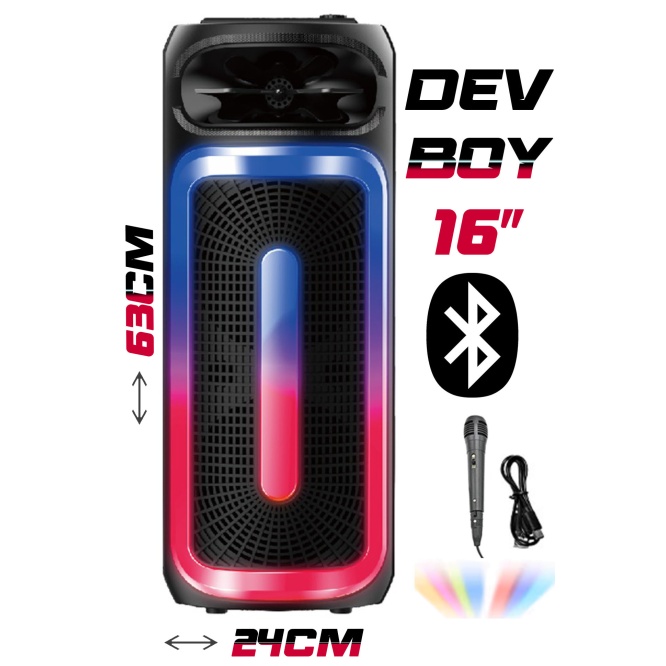 Platoon PL-8219 BT USB SD AUX 16 İNÇ Mikrofonlu Anfi Yüksek SES Taşınabilir RGB Işıklı Hoparlör