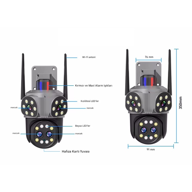 Mpia Orino 4 Lens 10X Zoom 8MP 360° Görüş Hareketli  Waterproof Gece Görüş Sesli Görüşme Akıllı Kamera