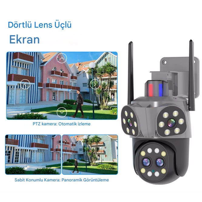 Mpia Orino 4 Lens 10X Zoom 8MP 360° Görüş Hareketli  Waterproof Gece Görüş Sesli Görüşme Akıllı Kamera